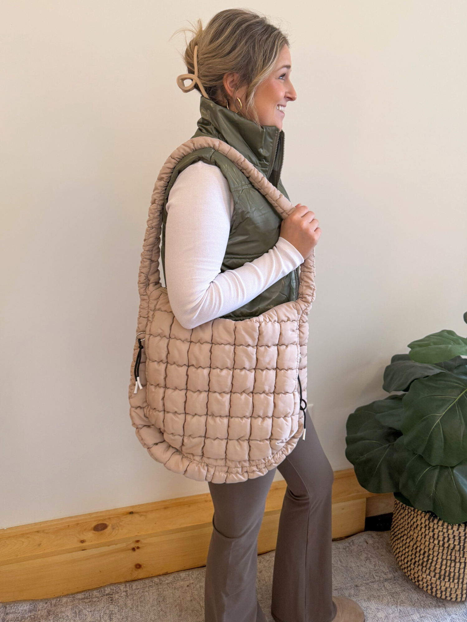 Carmen Quilted Hobo Tote Bag - Collective Rose