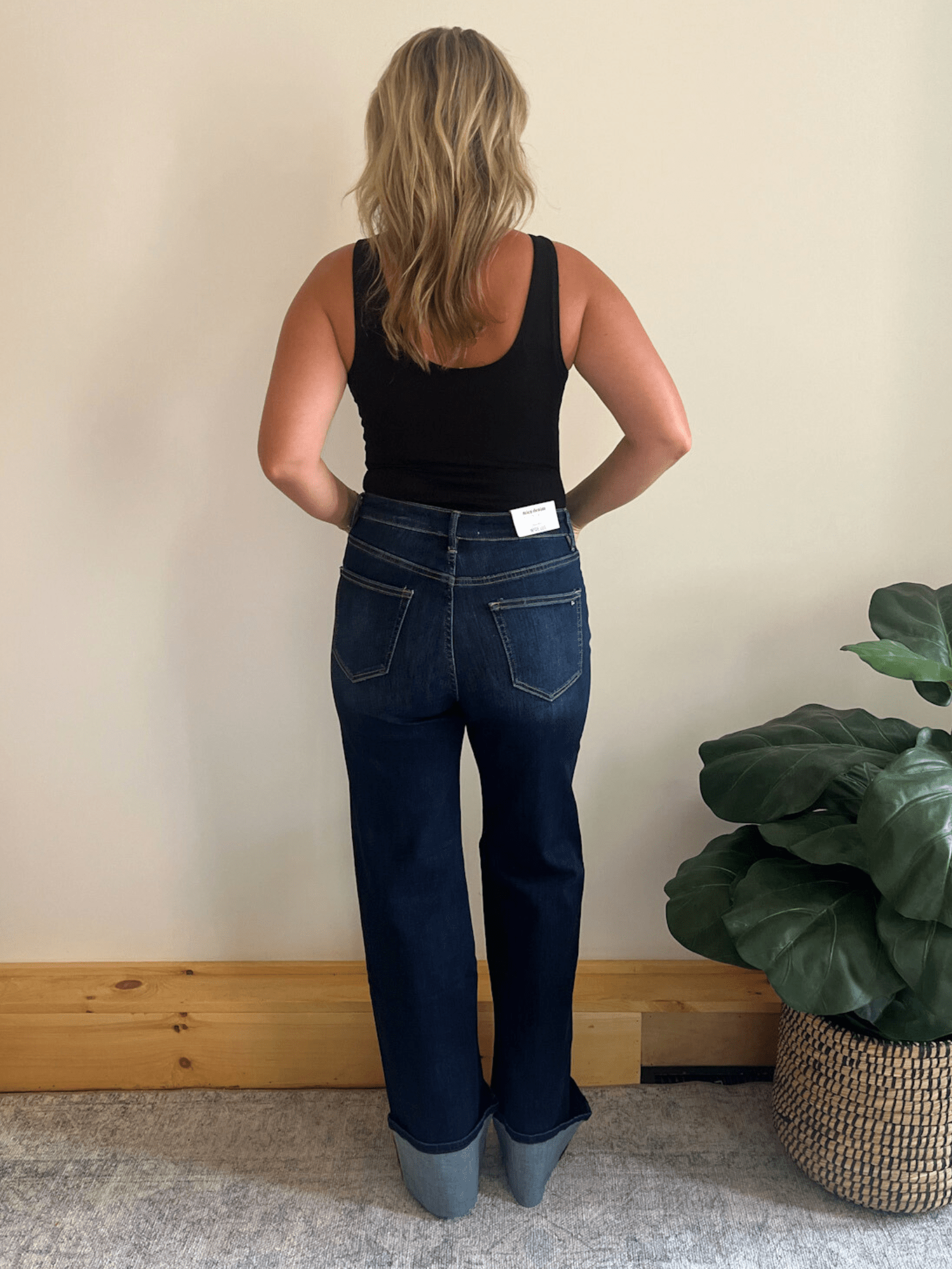 High Rise Wide Leg Cuff Jeans