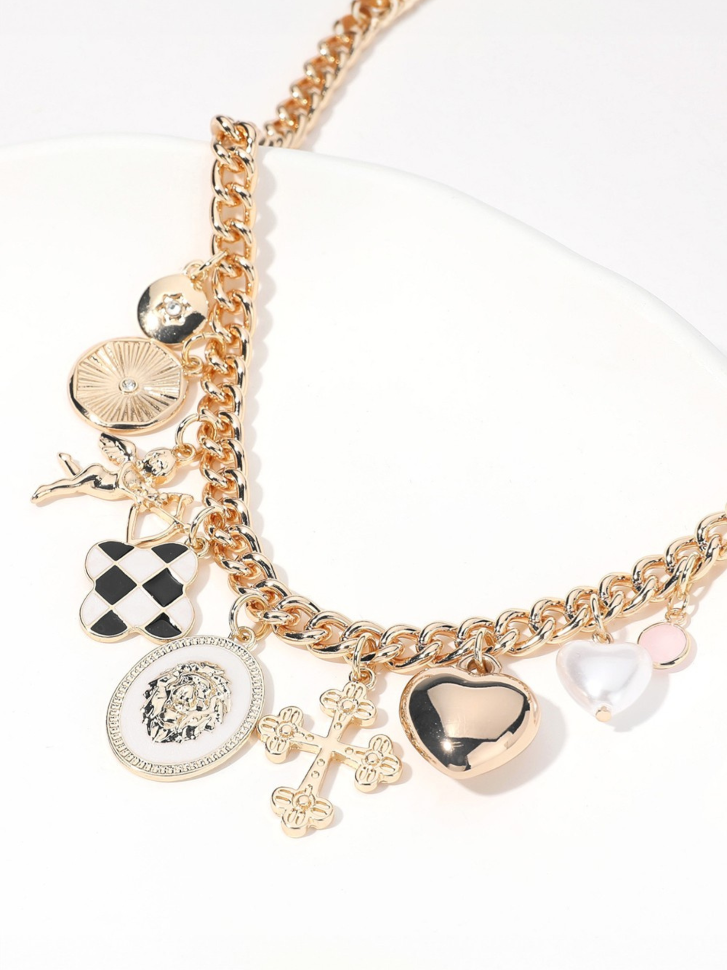 Checker Toggle Charm Necklace - The Collective Rose