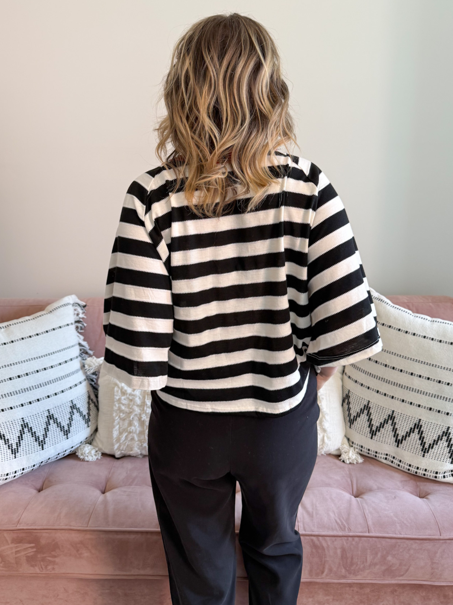 Ella Oversized Striped Tee - Black