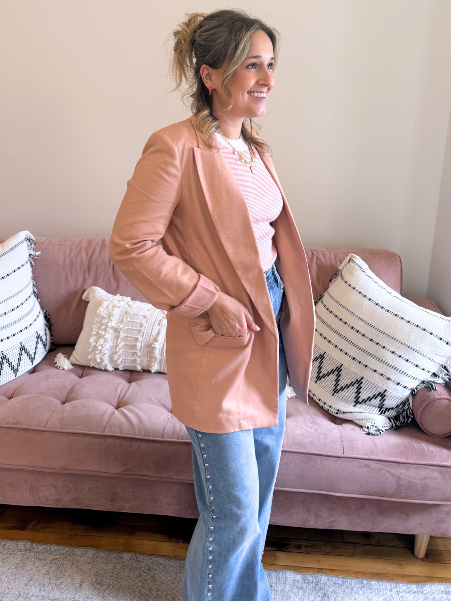 Hanna Linen Blazer - The Collective Rose