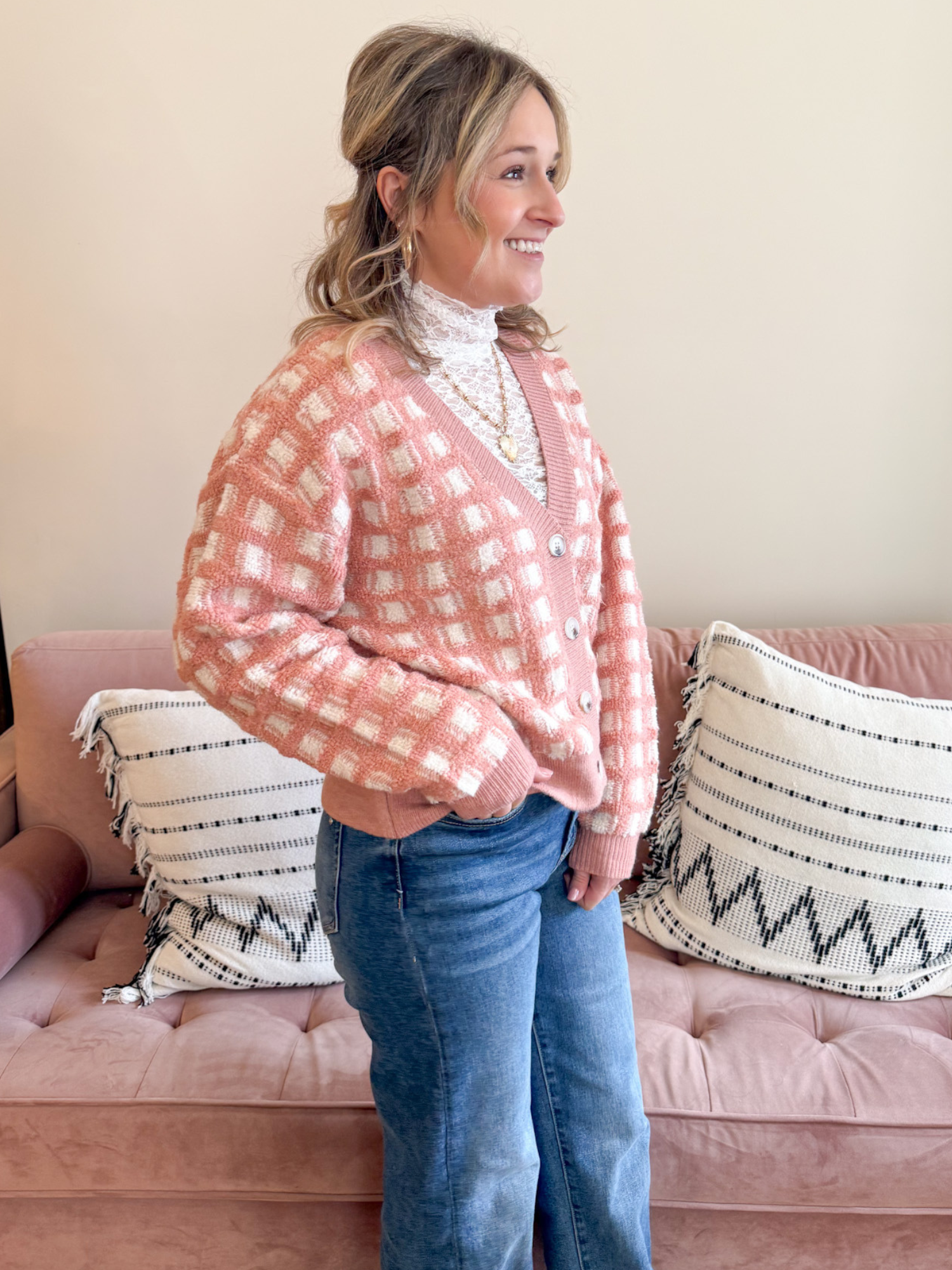 Sophia Checkered Cardigan - Collective Rose